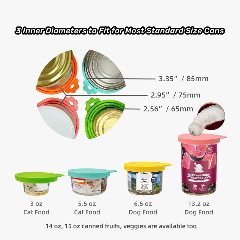 MoPawKT - Silicone Cat Dog Food Can Covers Lids, 3 Inner Diameters 2.6”/3”/3.4” Fit 3-15 oz Standard Cat Dog Food Cans/Tins, Multi-Size Canned Covers, BPA Free, Reusable(box set of 2 lids+1 spoon) - Image 3